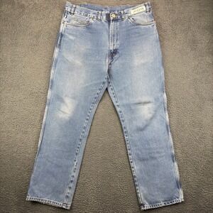 Cintas Mens Relaxed Straight Leg‎ Work Denim Jeans Light Wash 38x32 Blue Cotton